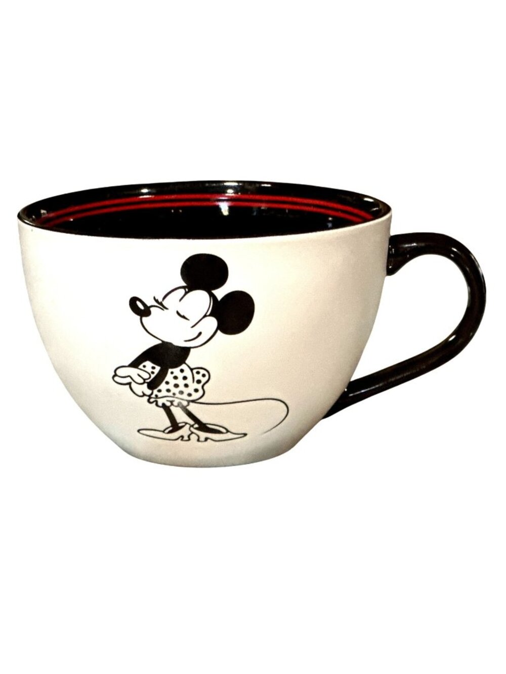 Vintage Disney Store Minnie Mouse Mickey Cappuccino Mug Black Red Ceramic